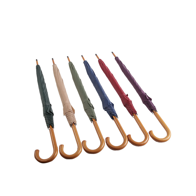 Pongee ravni kišobran s ljubičastom drvenom drškom-0E6B0064