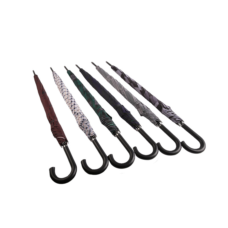 Tamno sivi karirani Pongee Straight kišobran-0E6B0351