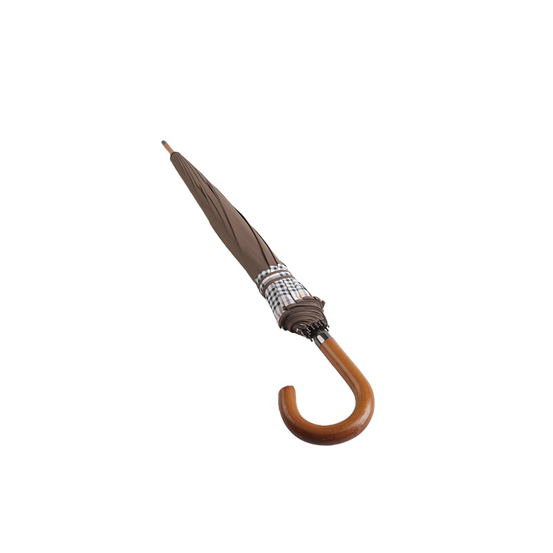 Usklađivanje između smeđeg i kariranog Pongee ravnog kišobrana-0E6B0402