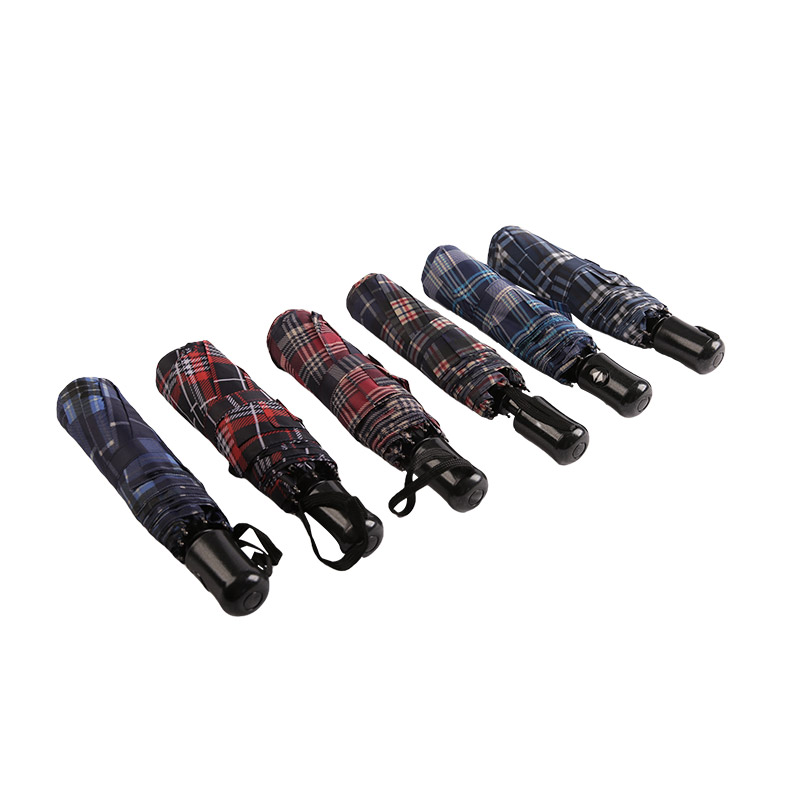 Prugasti rešetkasti skupljajući pongee trostruki kišobran-0E6B0432