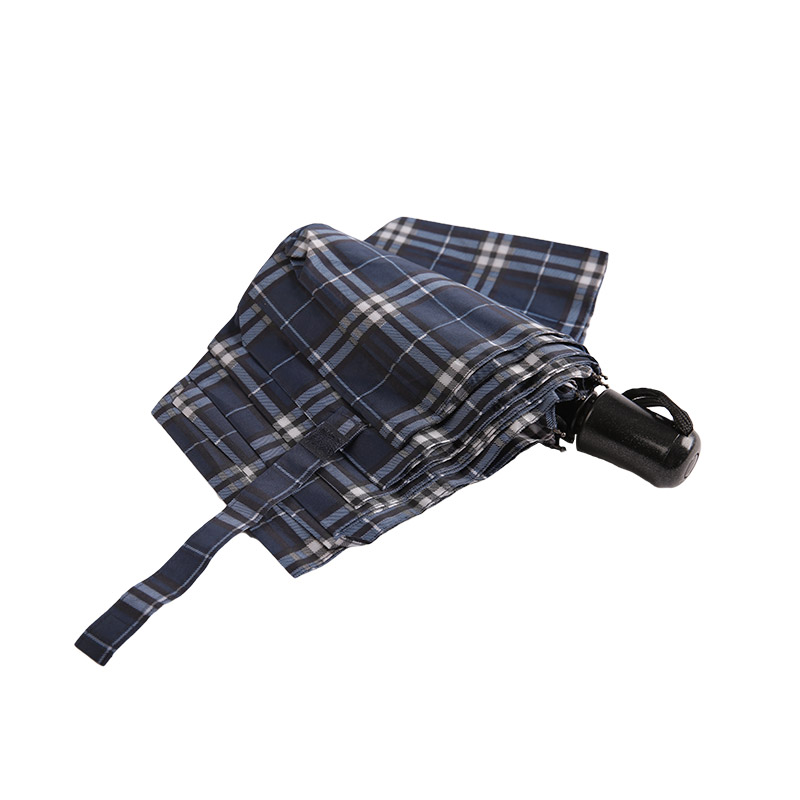 Prugasti rešetkasti skupljajući pongee trostruki kišobran-0E6B0432