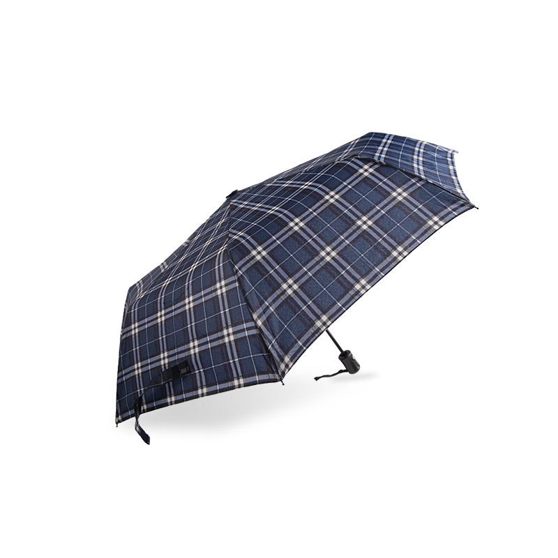 Prugasti rešetkasti skupljajući pongee trostruki kišobran-0E6B0432