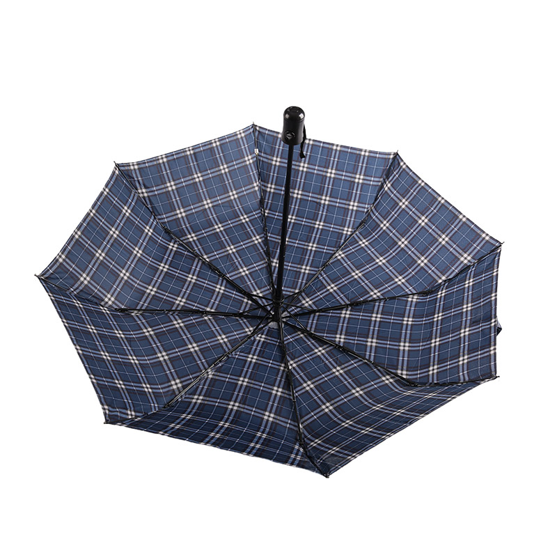 Prugasti rešetkasti skupljajući pongee trostruki kišobran-0E6B0432