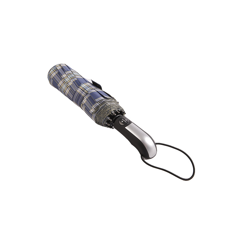 Tamno prugasti karirani pongee trostruki kišobran-0E6B0533